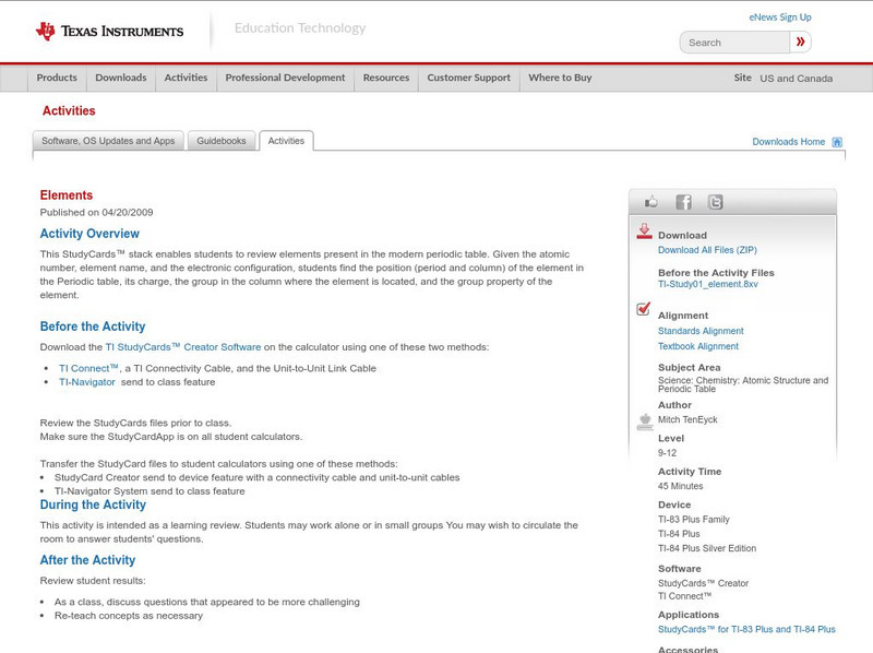Texas Instruments: Elements Activity Texas Instruments: Elements Activity