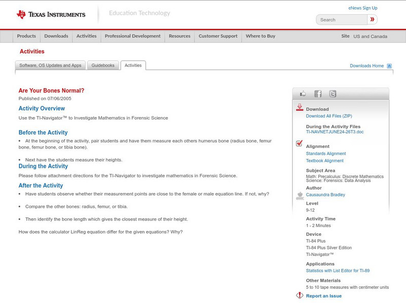 Texas Instruments: Are Your Bones Normal? Activity Texas Instruments: Are Your Bones Normal? Activity