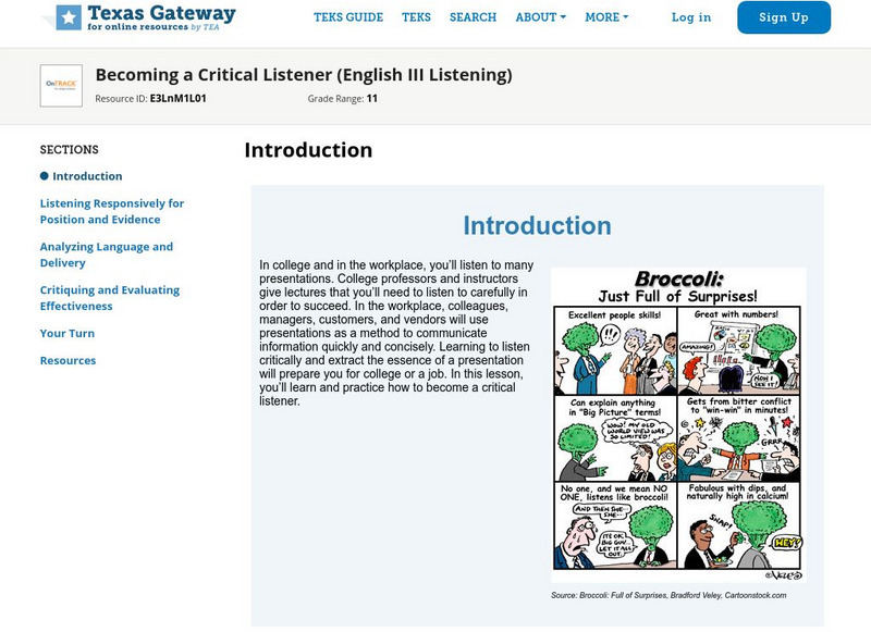Texas Gateway: Becoming a Critical Listener (English Iii Listening) Unit Plan Texas Gateway: Becoming a Critical Listener (English Iii Listening) Unit Plan