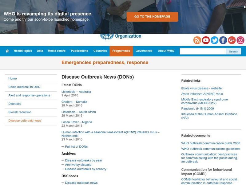 World Health Organization: Disease Outbreak News (Do Ns) Website World Health Organization: Disease Outbreak News (Do Ns) Website