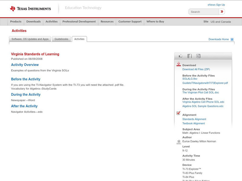 Texas Instruments: Virginia Standards of Learning Activity