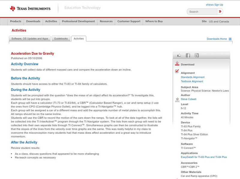 Texas Instruments: Acceleration Due to Gravity Activity