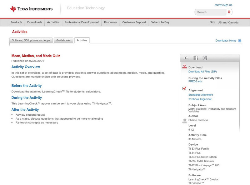 Texas Instruments: Data and Statistical Methods 1 Activity Texas Instruments: Data and Statistical Methods 1 Activity
