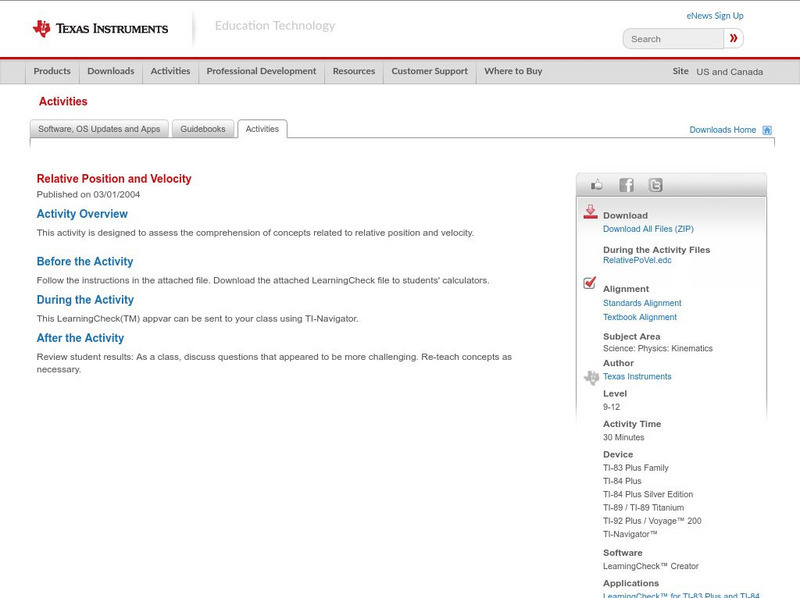 Texas Instruments: Relative Position and Velocity Activity Texas Instruments: Relative Position and Velocity Activity