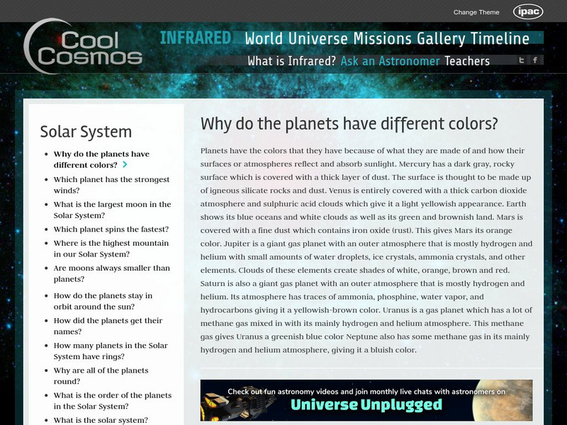 Cool Cosmos: Ask an Astronomer for Kids: Solar System Website Cool Cosmos: Ask an Astronomer for Kids: Solar System Website