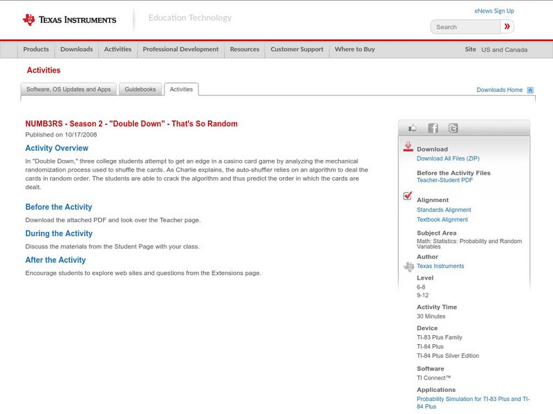 Texas Instruments: Numb3 Rs: That's So Random Activity Texas Instruments: Numb3 Rs: That's So Random Activity