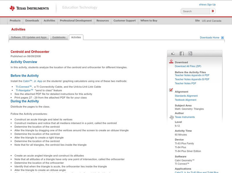 Texas Instruments: Centroid and Orthocenter Activity Texas Instruments: Centroid and Orthocenter Activity
