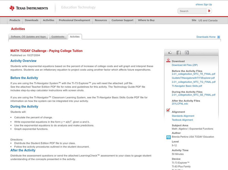 Texas Instruments: Math Today Challenge Paying College Tuition Activity Texas Instruments: Math Today Challenge Paying College Tuition Activity