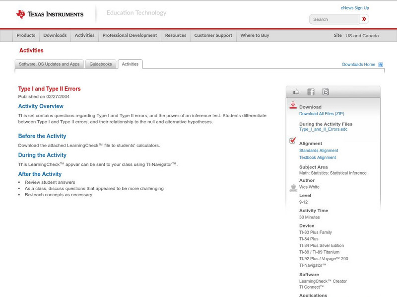 Texas Instruments: Type I and Type Ii Errors Activity Texas Instruments: Type I and Type Ii Errors Activity