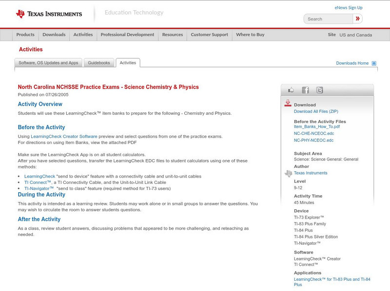 Texas Instruments: North Carolina Nchsse Practice Exams Science Chemistry & Ph Activity Texas Instruments: North Carolina Nchsse Practice Exams Science Chemistry & Ph Activity