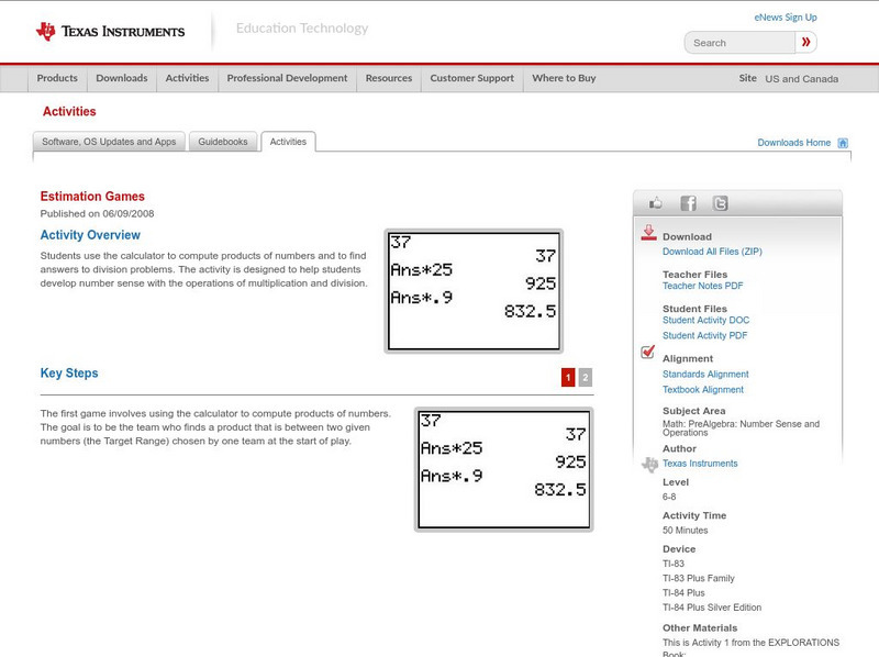 Texas Instruments: Estimation Games Activity Texas Instruments: Estimation Games Activity