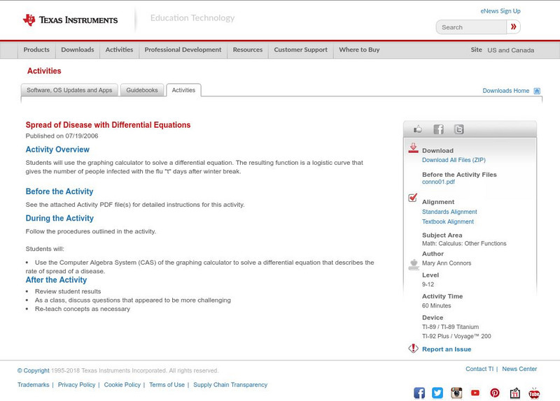 Texas Instruments: Spread of Disease With Differential Equations Activity