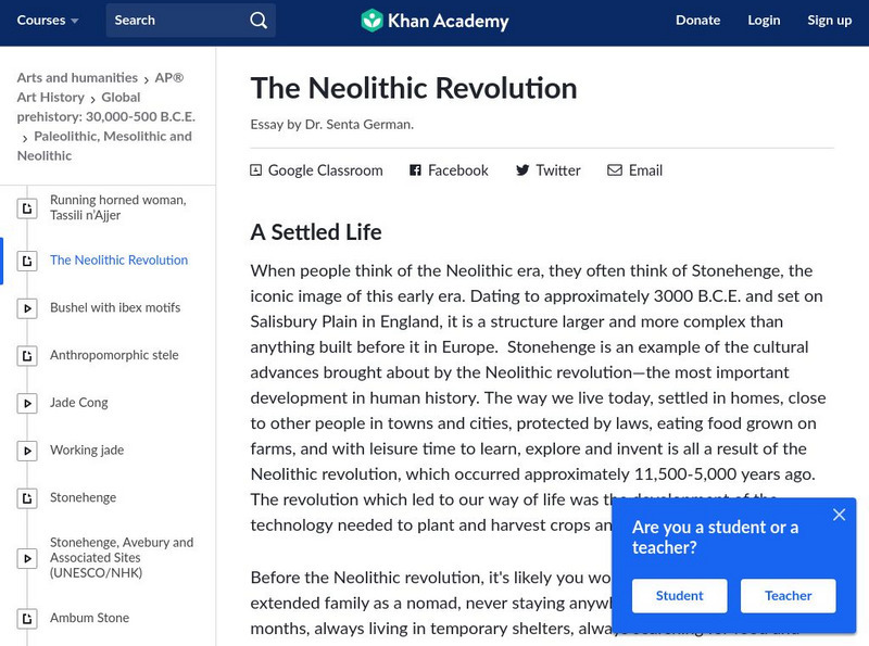 Khan Academy: Art History: The Neolithic Revolution Article Khan Academy: Art History: The Neolithic Revolution Article