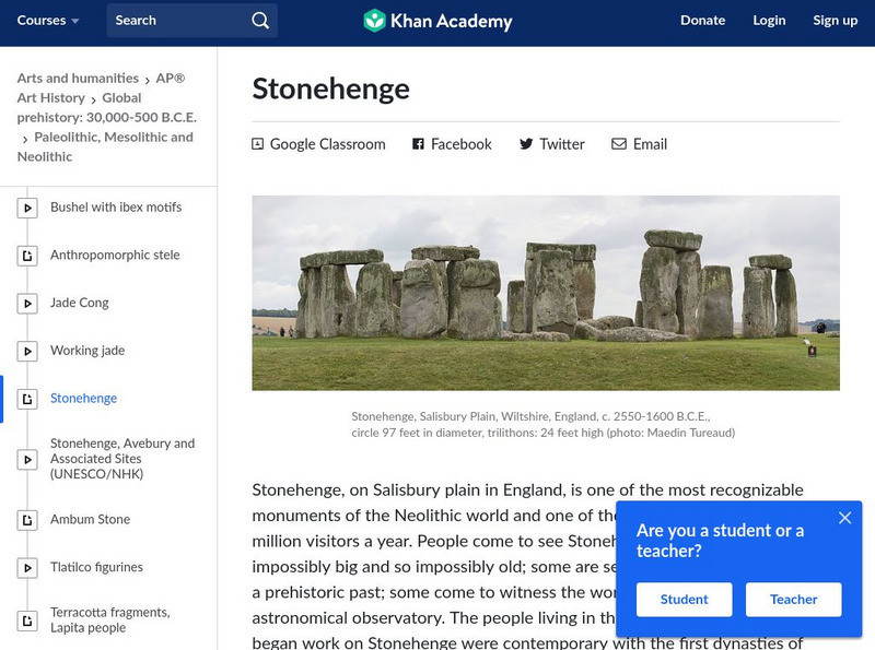 Khan Academy: Art History: Stonehenge, Salisbury Plain, England Article Khan Academy: Art History: Stonehenge, Salisbury Plain, England Article
