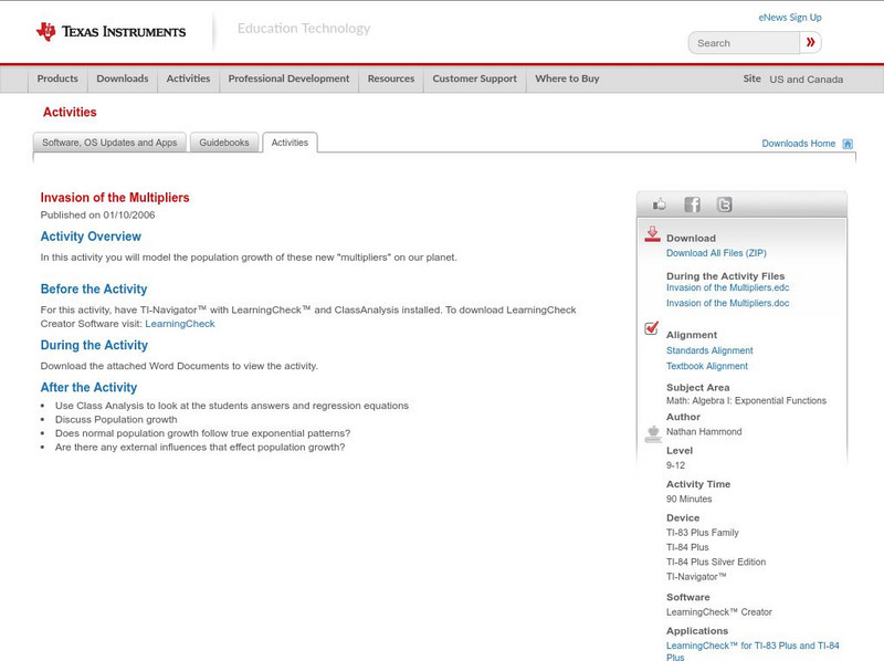 Texas Instruments: Invasion of the Multipliers Activity Texas Instruments: Invasion of the Multipliers Activity