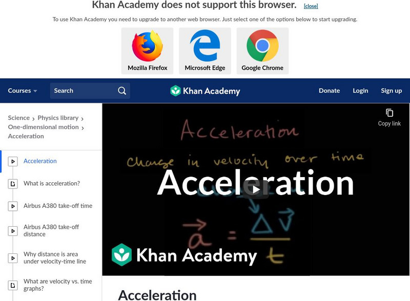 Khan Academy: One Dimensional Motion: Acceleration Instructional Video