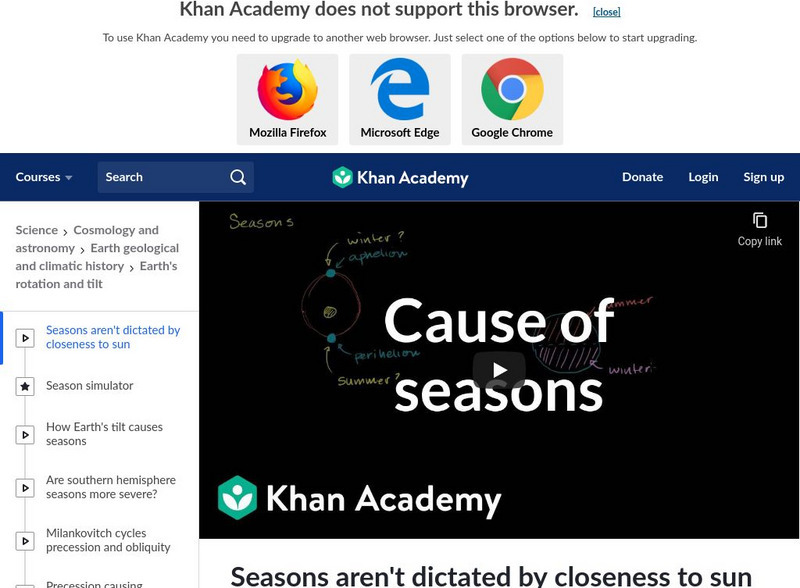 Khan Academy: Seasons Aren't Dictated by Closeness to the Sun Instructional Video