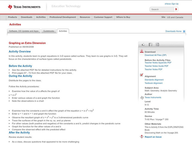 Texas Instruments: Graphing an Extra Dimension Activity Texas Instruments: Graphing an Extra Dimension Activity
