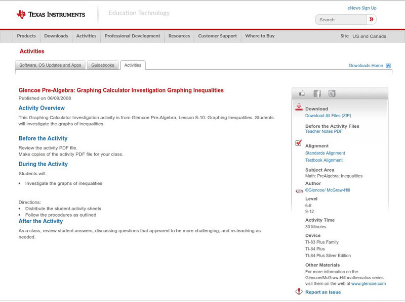 Texas Instruments: Glencoe Pre Algebra: Graphing Inequalities Activity