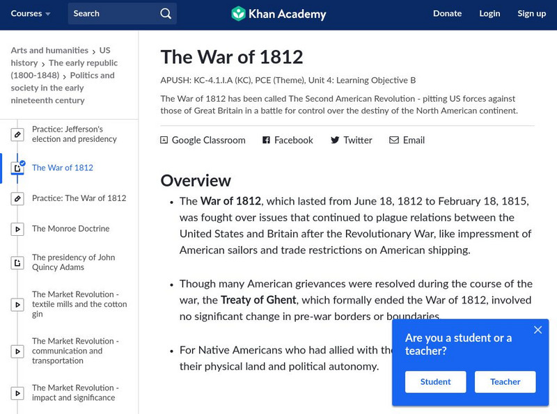 Khan Academy: The War of 1812 Study Guide Khan Academy: The War of 1812 Study Guide