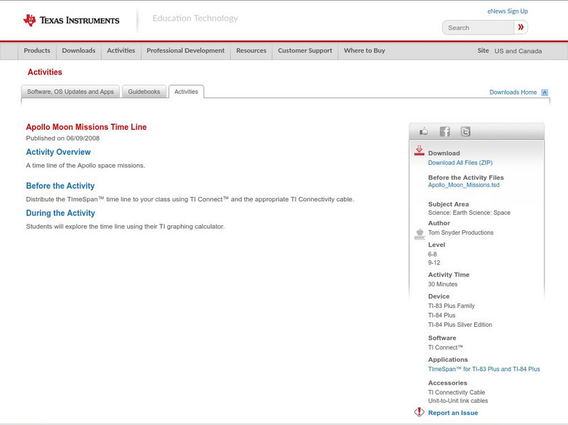 Texas Instruments: Apollo Moon Missions Time Line Activity Texas Instruments: Apollo Moon Missions Time Line Activity