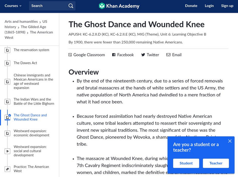 Khan Academy Us History 1865 1898 The Ghost Dance and Wounded Knee
