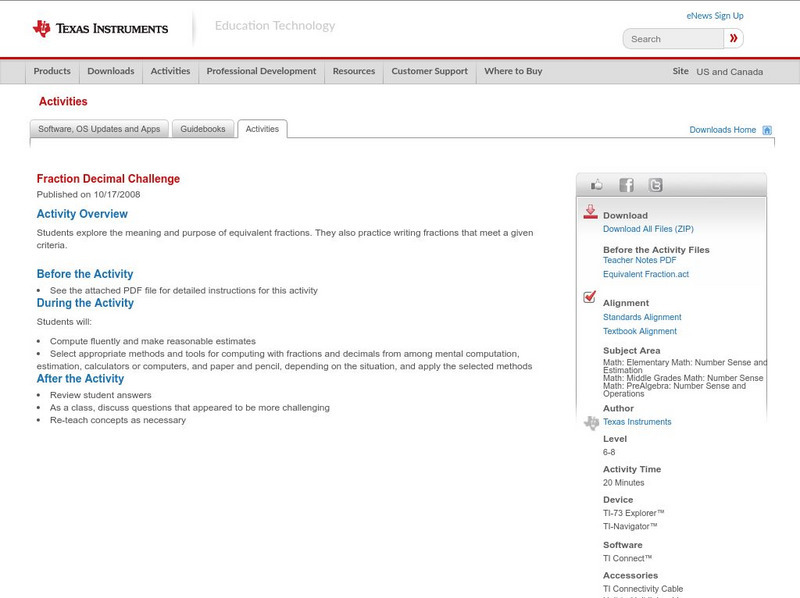 Texas Instruments: Fraction Decimal Challenge Activity