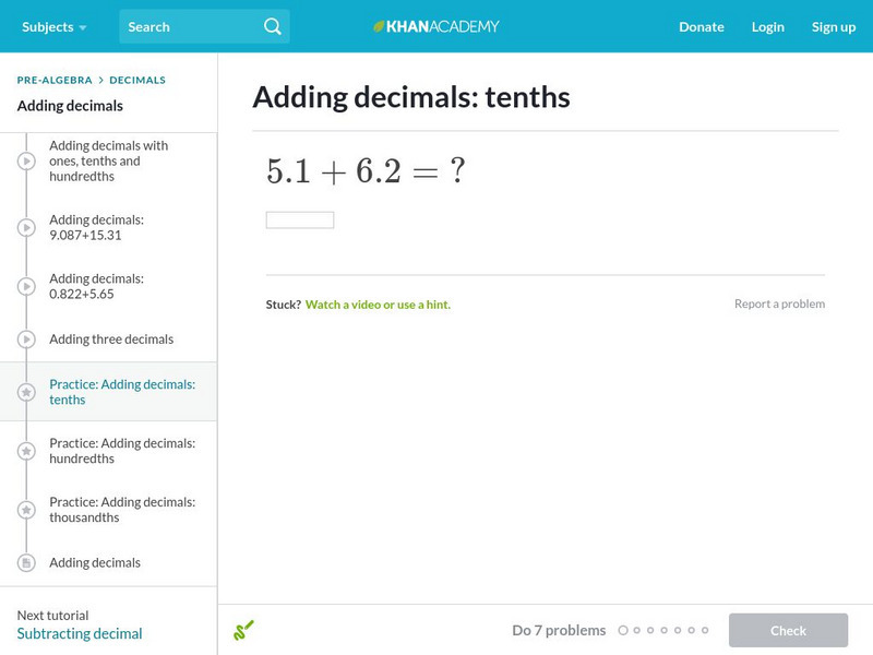 Khan Academy: Adding Decimals 0.5 Unknown Type Khan Academy: Adding Decimals 0.5 Unknown Type