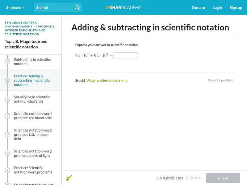 Khan Academy: Adding and Subtracting in Scientific Notation Unknown Type