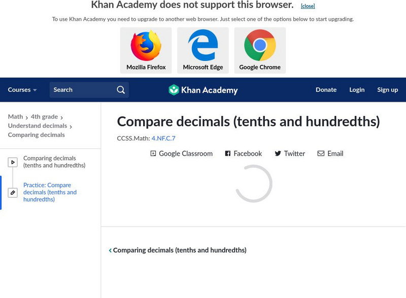Khan Academy: Comparing Decimals (Tenths and Hundredths) Unknown Type Khan Academy: Comparing Decimals (Tenths and Hundredths) Unknown Type