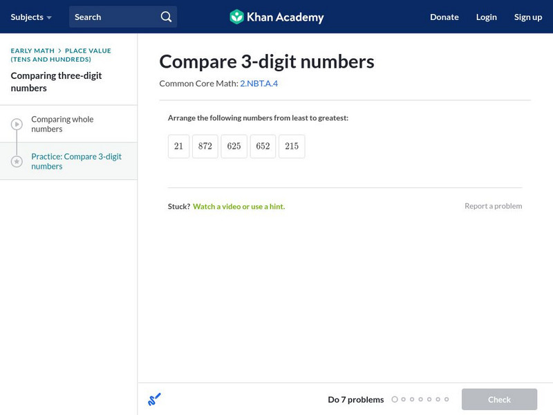Khan Academy: Comparing Three Digit Numbers Unknown Type Khan Academy: Comparing Three Digit Numbers Unknown Type