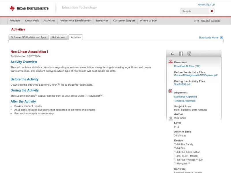 Texas Instruments: Non Linear Association I Activity Texas Instruments: Non Linear Association I Activity