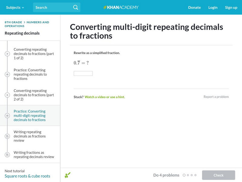 Khan academy converting multi digit repeating decimals to fractions