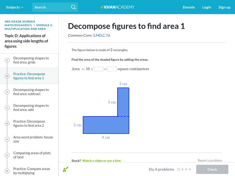 Khan Academy: Decompose Figures to Find Area 1 Unknown Type