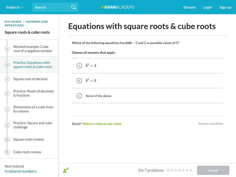 Khan Academy: Equations With Square Roots and Cube Roots Unknown Type Khan Academy: Equations With Square Roots and Cube Roots Unknown Type