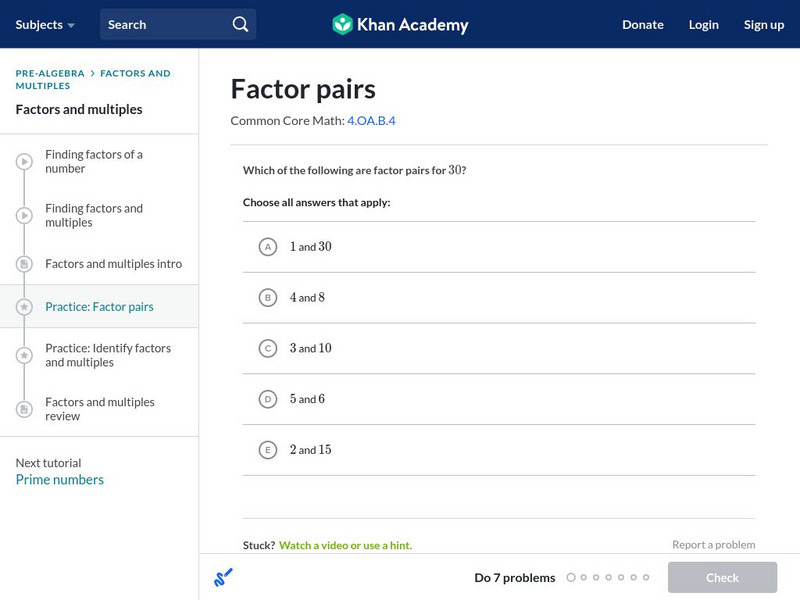 Khan Academy: Factor Pairs Unit Plan Khan Academy: Factor Pairs Unit Plan