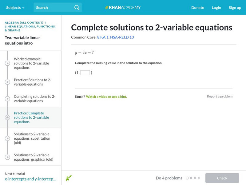 Khan Academy: Graphing Solutions to Two Variable Linear Equations Unknown Type Khan Academy: Graphing Solutions to Two Variable Linear Equations Unknown Type