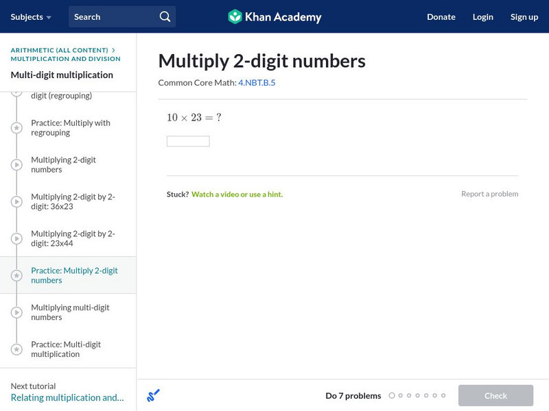 Khan Academy: Multiplying 2 Digit Numbers Unknown Type