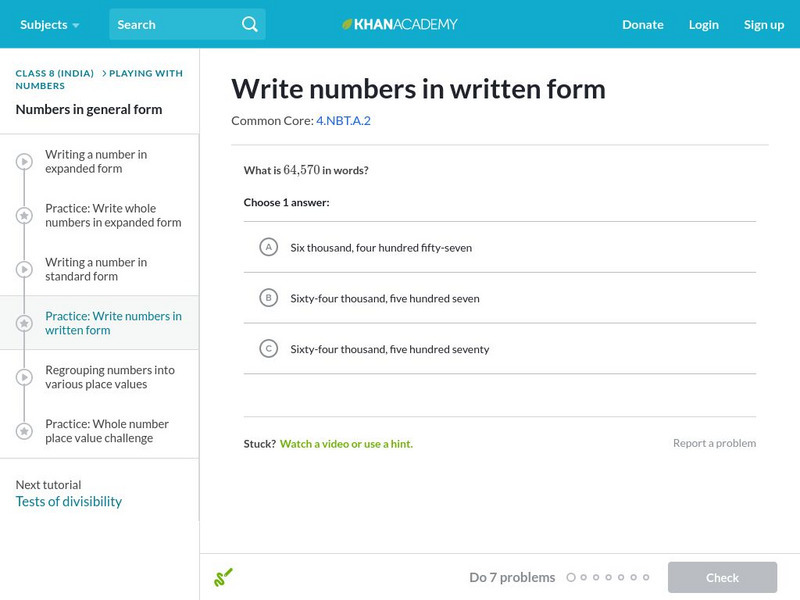 Khan Academy: Numbers in Written Form Unknown Type Khan Academy: Numbers in Written Form Unknown Type