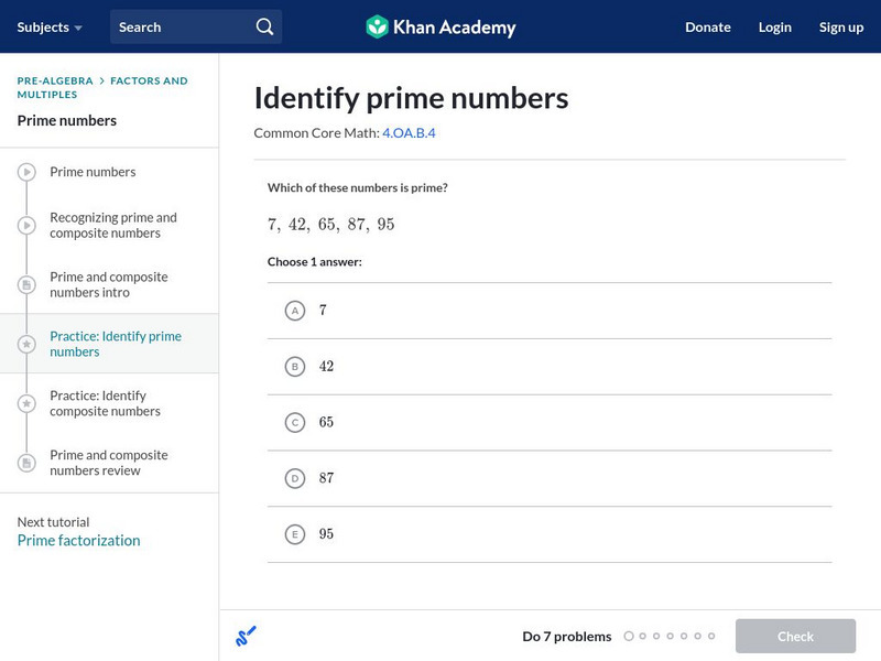 Khan Academy: Identify Prime Numbers Unit Plan Khan Academy: Identify Prime Numbers Unit Plan