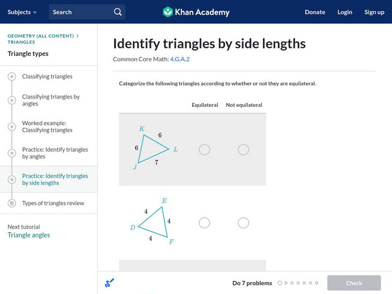 Khan Academy: Recognizing Triangle Types Unknown Type
