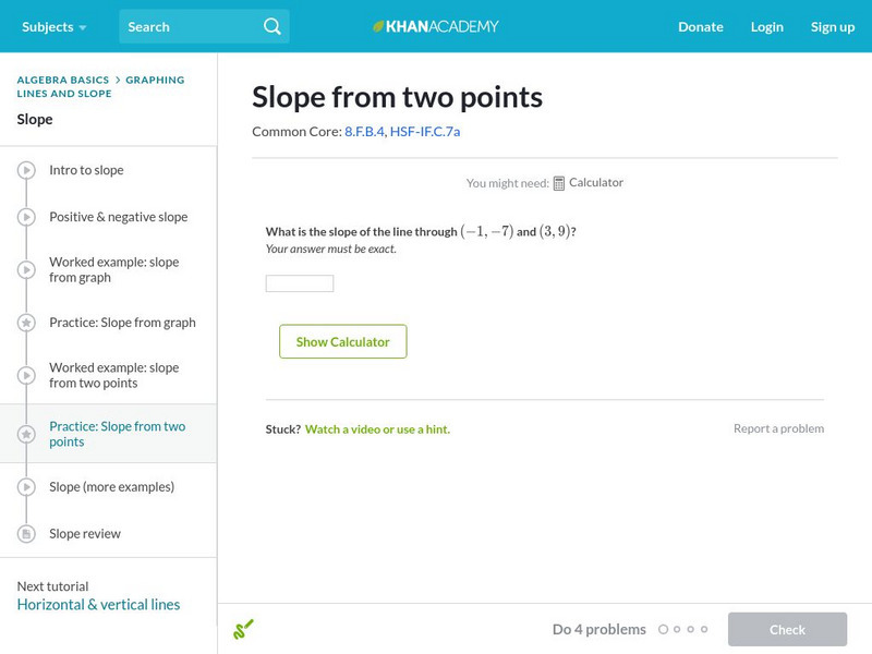 Khan Academy: Slope From Two Points Unknown Type Khan Academy: Slope From Two Points Unknown Type