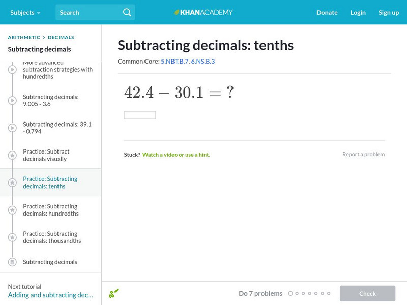 Khan Academy: Subtracting Decimals: Tenths Unit Plan Khan Academy: Subtracting Decimals: Tenths Unit Plan