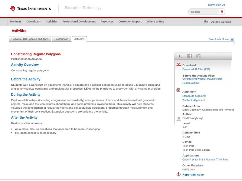 Texas Instruments: Constructing Regular Polygons Activity