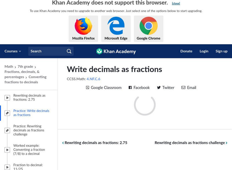 Khan Academy: Practice: Write Decimals as Fractions Unit Plan Khan Academy: Practice: Write Decimals as Fractions Unit Plan