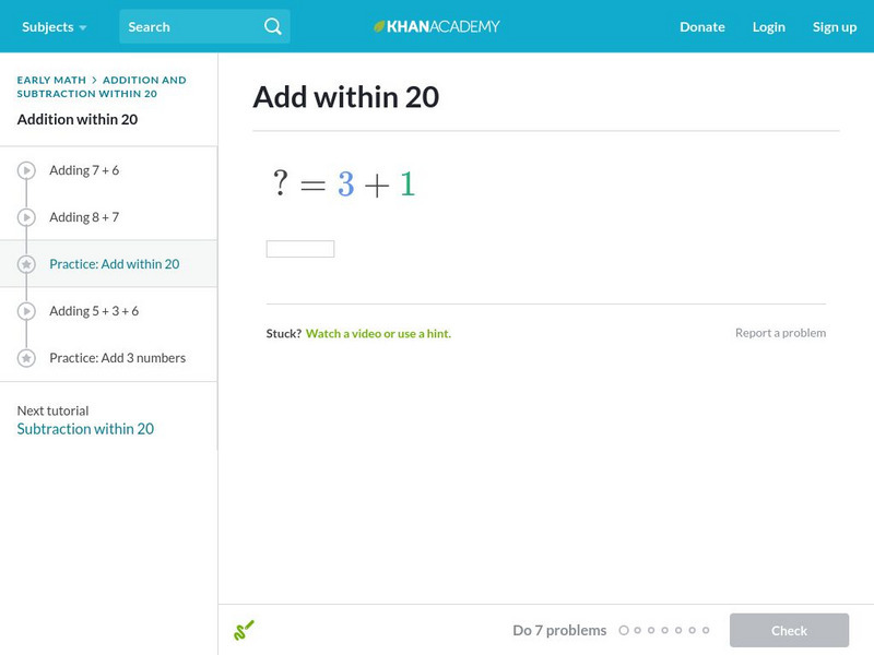 Khan Academy: Practice: Add Within 20 Unknown Type Khan Academy: Practice: Add Within 20 Unknown Type