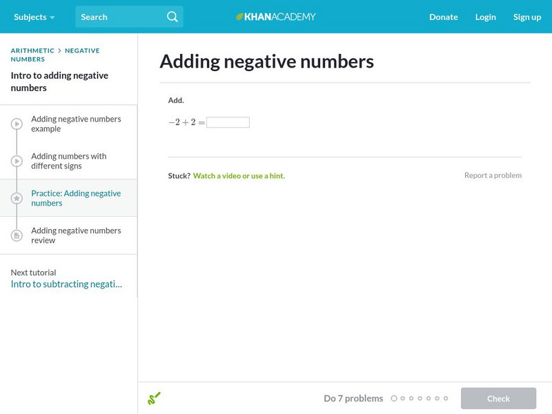 Khan Academy: Practice: Adding Negative Numbers Unit Plan