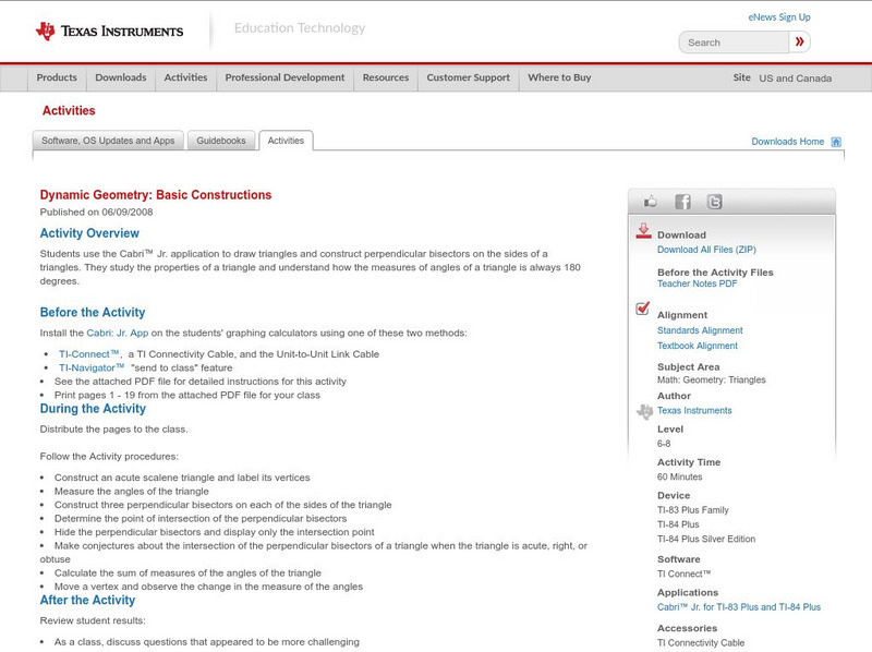 Texas Instruments: Dynamic Geometry: Basic Constructions Activity