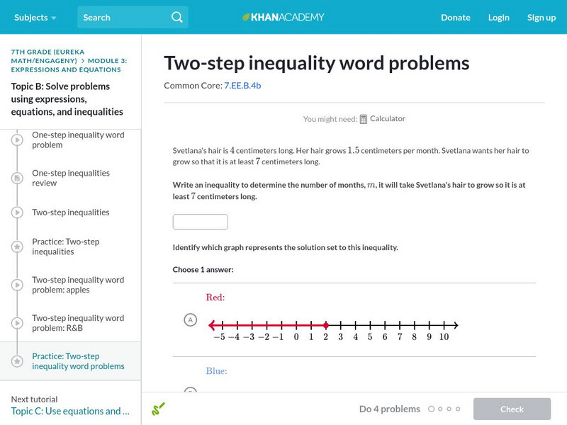 Khan Academy: Two Step Inequality Word Problems Unknown Type Khan Academy: Two Step Inequality Word Problems Unknown Type