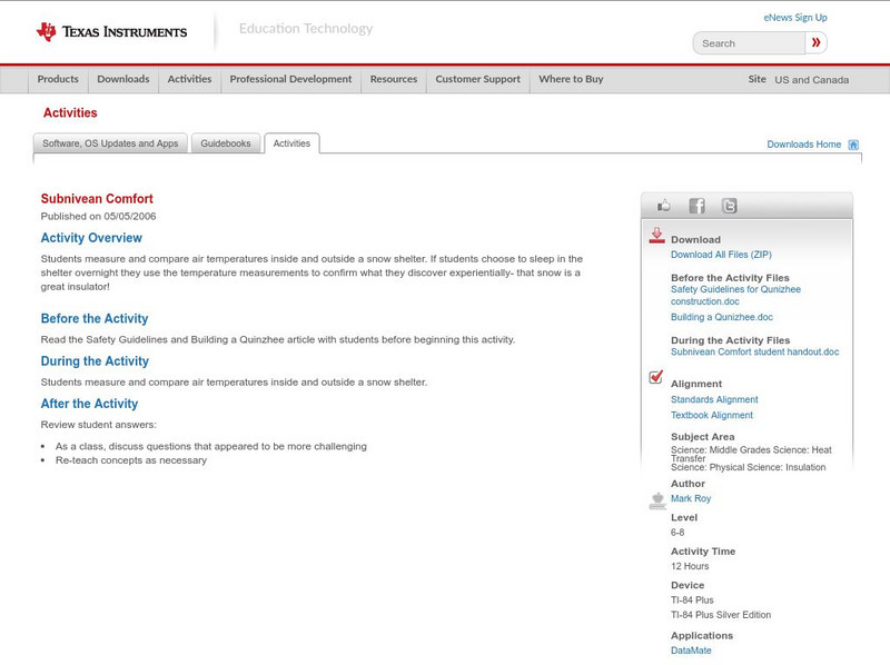 Texas Instruments: Subnivean Comfort Activity Texas Instruments: Subnivean Comfort Activity